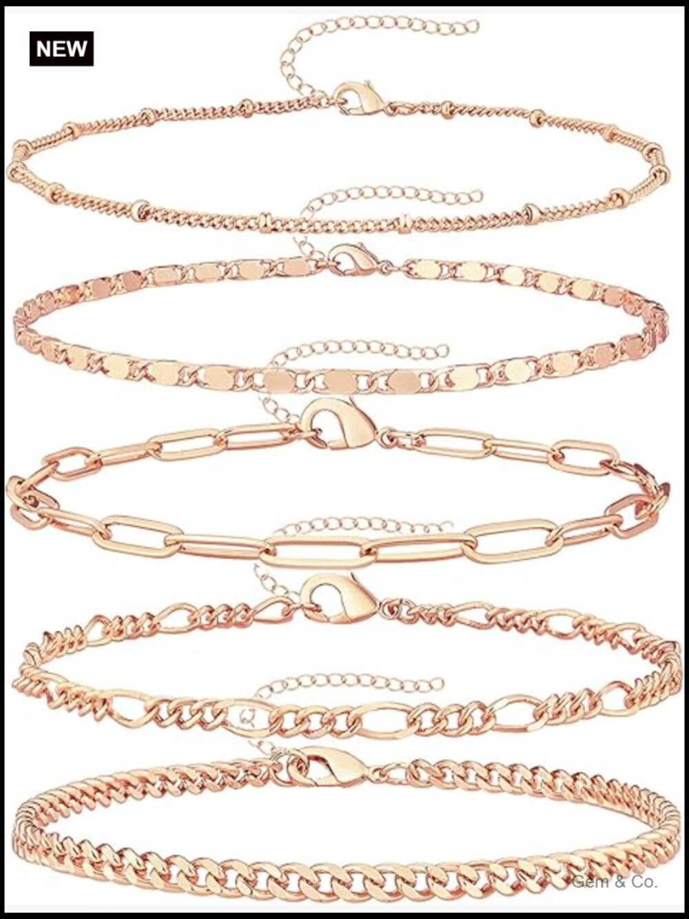Layered Gold Chain Anklet Set - 5 Piece Adjustable